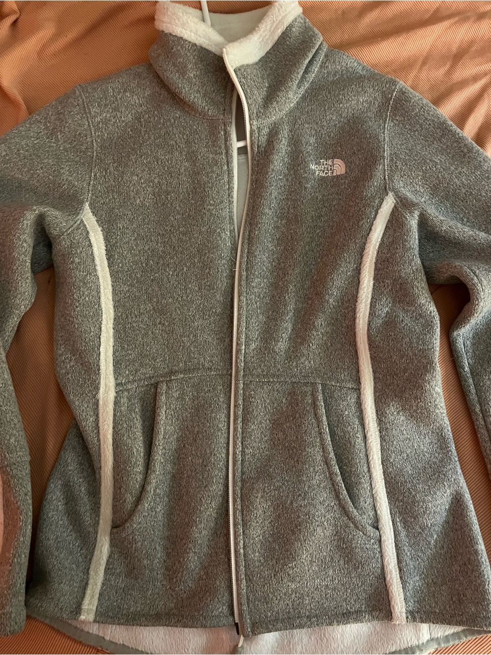 The North Face Women's Gray Teddy Fleece Jacket with Cream Trim